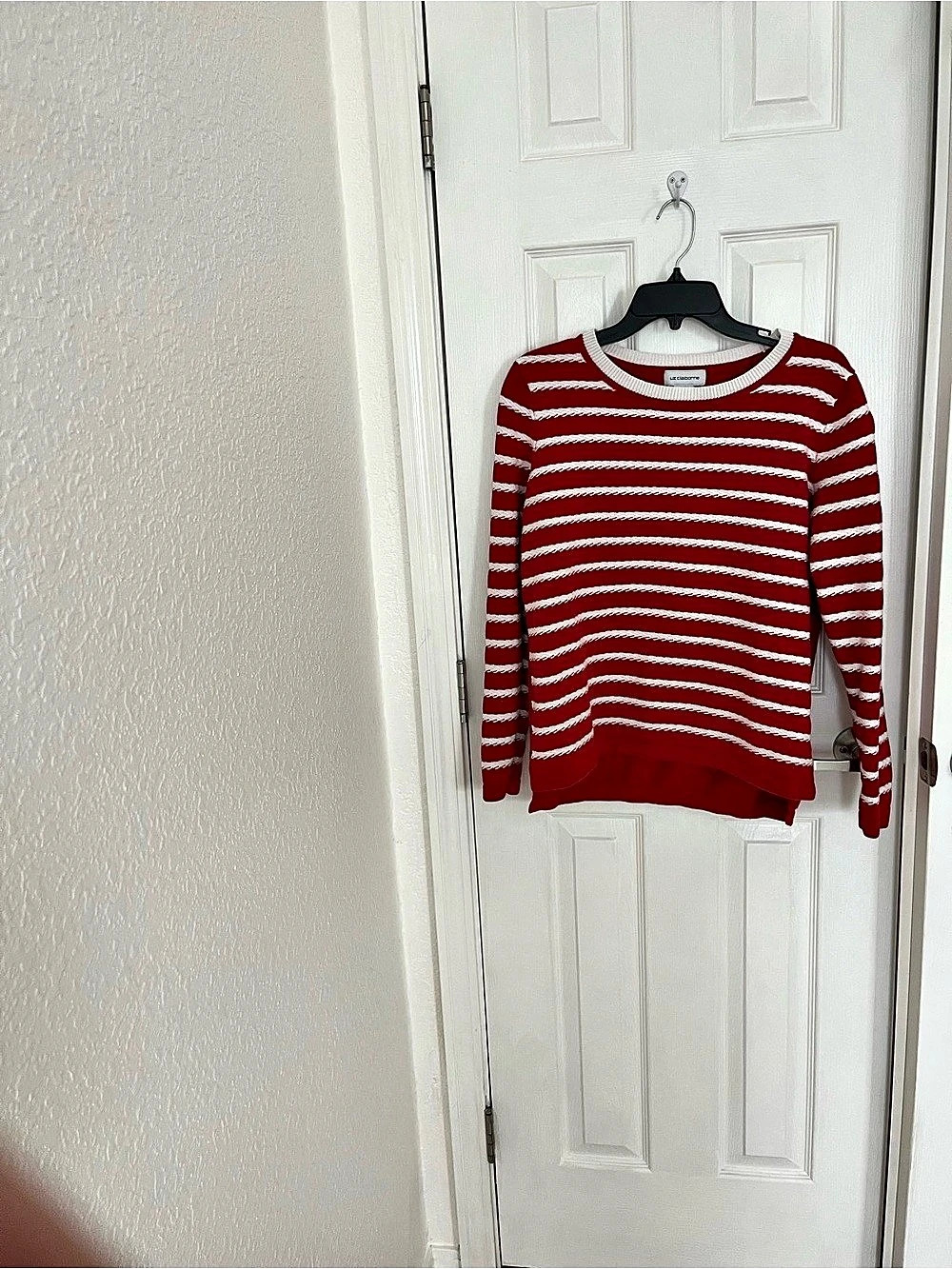 Liz Claiborne Striped Crewneck Sweater Red & White Large
